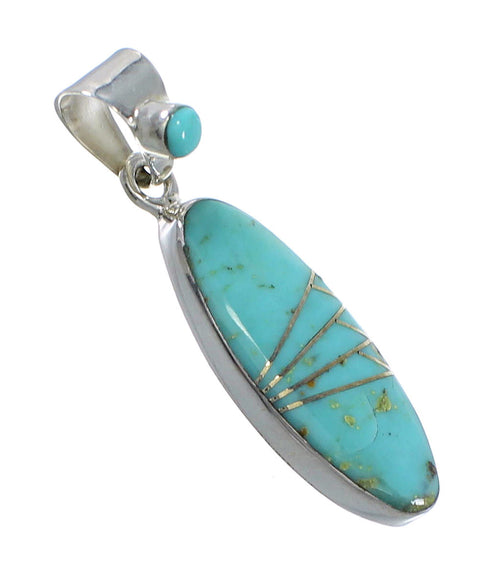 Turquoise Inlay Sterling Silver Southwestern Slide Pendant AX79047
